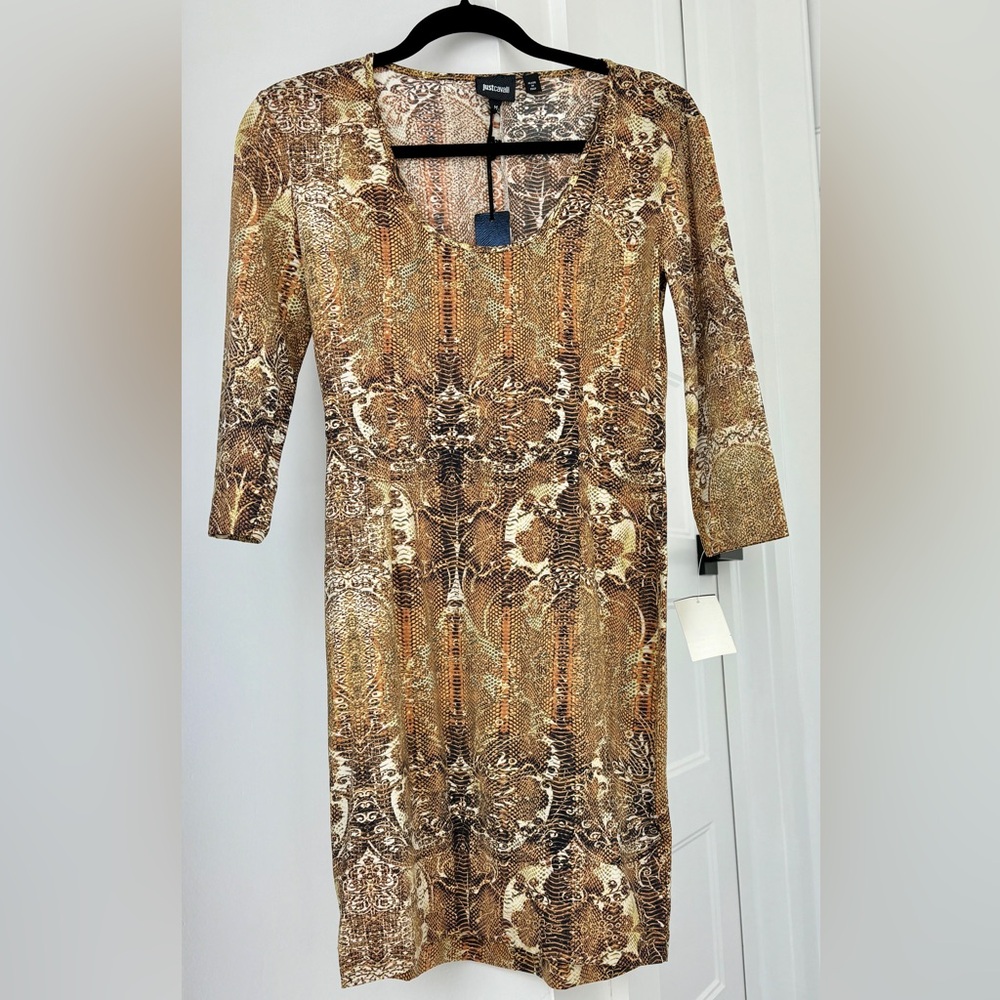 Just Cavalli golden snakeskin print dress size M